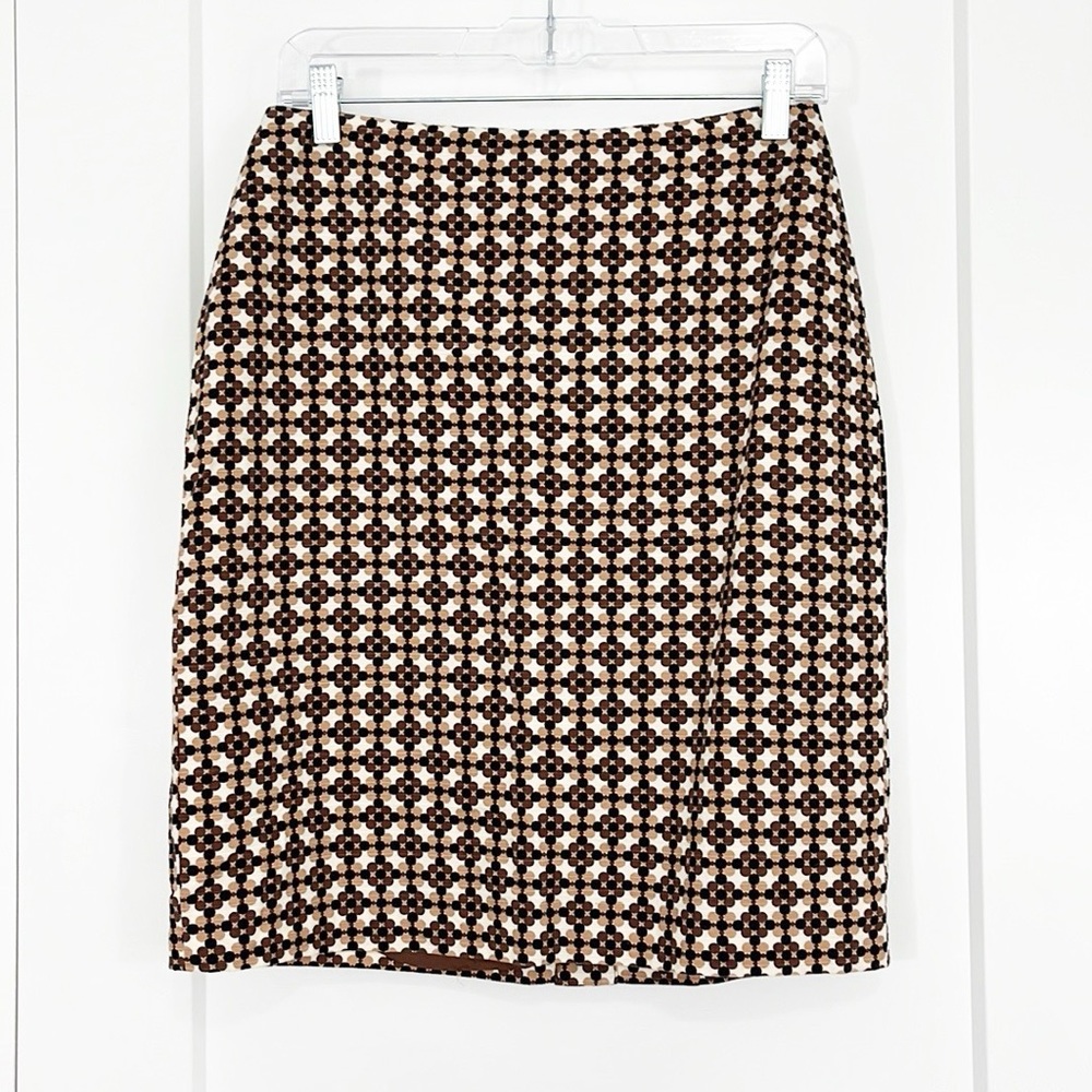 Lillie Rubin Size 6 Brown, Cream, Black Geometric Pencil Skirt